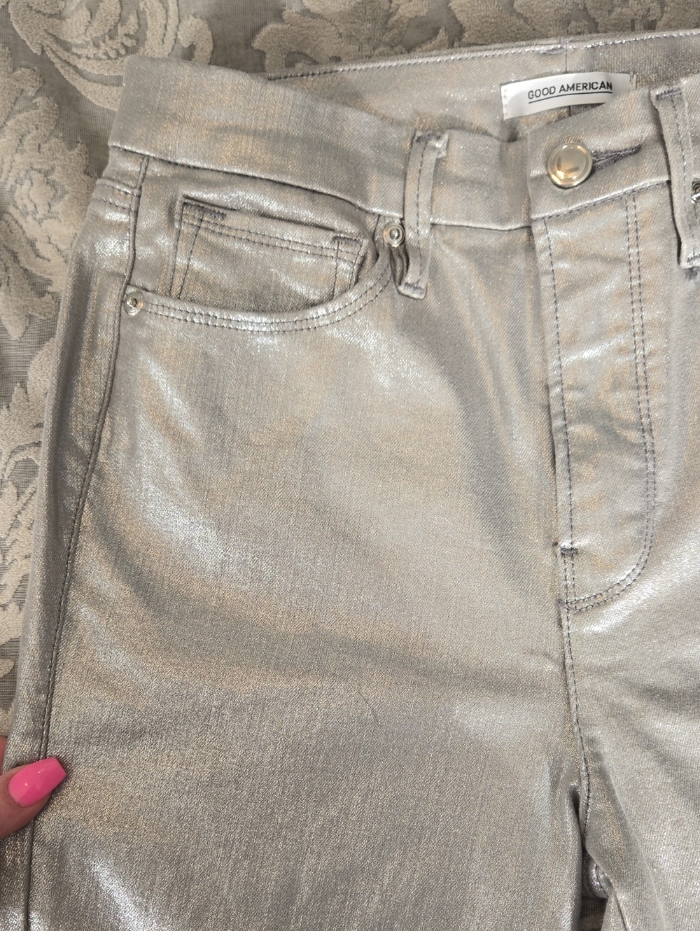 NEW Good American Silver Good Waist Coated Jeans - Picture 12 of 13